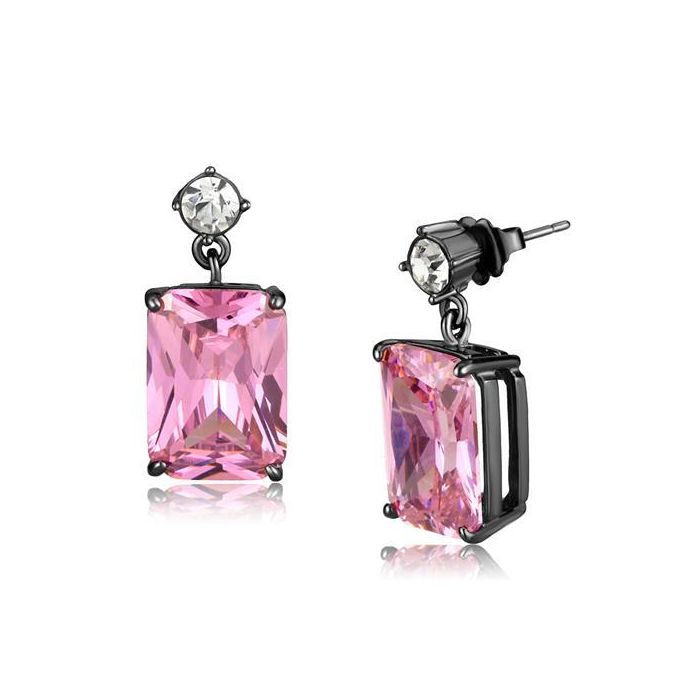 Light Black (IP Gun) Stainless Steel Earrings with AAA Grade CZ in Rose