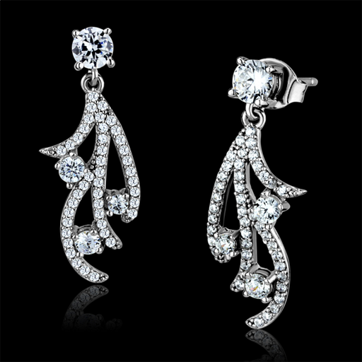 Rhodium 925 Sterling Silver Earrings with AAA Grade CZ in Clear