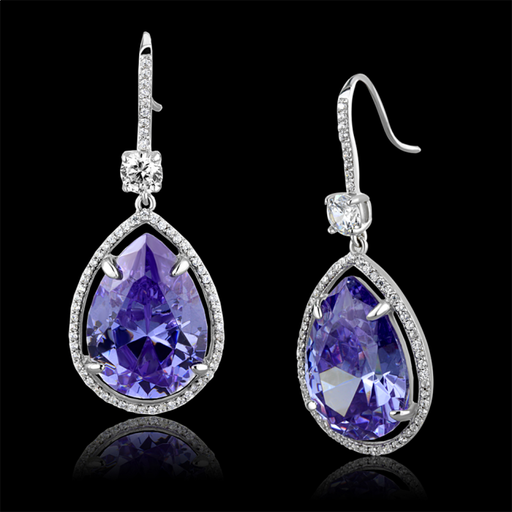 Rhodium 925 Sterling Silver Earrings with AAA Grade CZ in Light Amethyst