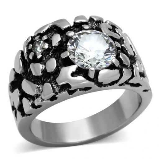 High polished (no plating) Stainless Steel Ring with AAA Grade CZ in Clear